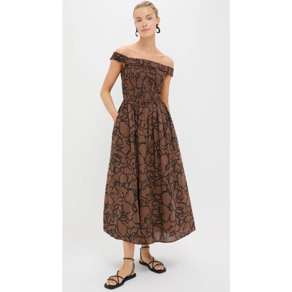 APEICE APART Britt Off Shoulder Maxi Dress Large Lace Floral Chocolate SZ XL NWT